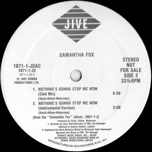 Samantha Fox : Nothing's Gonna Stop Me Now (12", Promo)