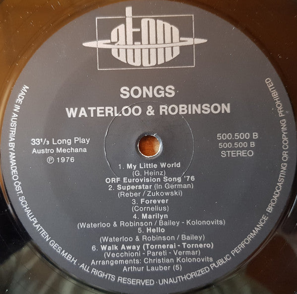 Waterloo & Robinson : Songs (LP, Album)