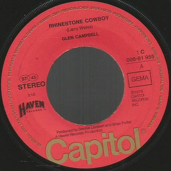 Glen Campbell : Rhinestone Cowboy (7", Single)