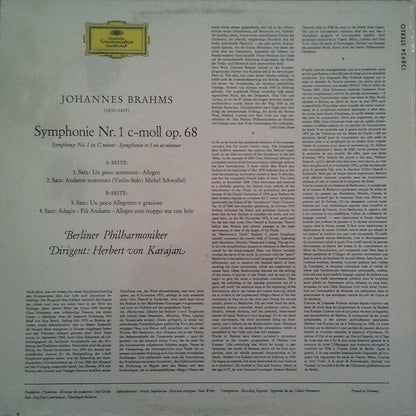 Johannes Brahms, Herbert von Karajan, Berliner Philharmoniker : Symphonie Nr. 1 C-Moll Op. 68 (LP)