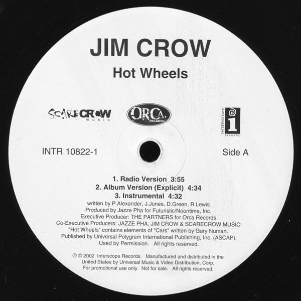 Jim Crow : Hot Wheels (12", Promo)