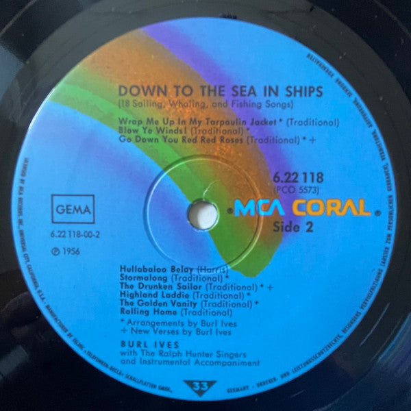 Burl Ives : Sings Down To The Sea In Ships (Sailing, Whaling And Fishing Songs) (LP, Album)