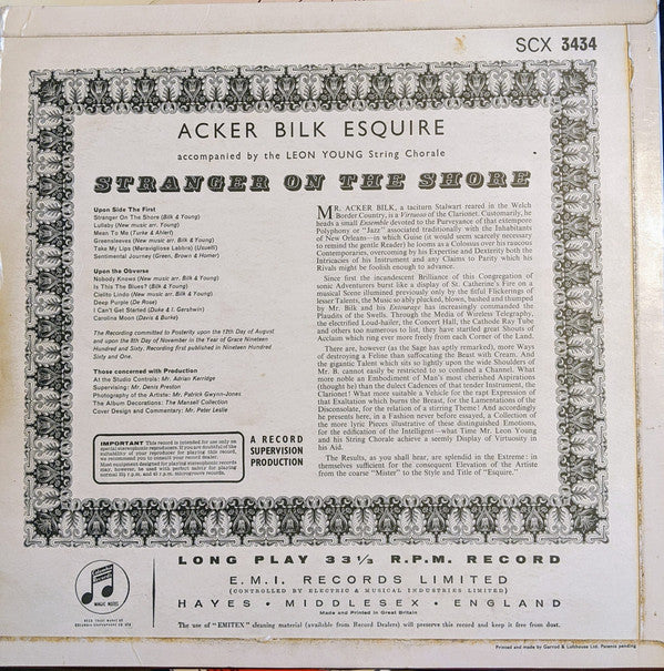 Acker Bilk With The Splendid Assistance Of The Leon Young String Chorale : Stranger On The Shore (LP, Album)