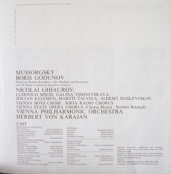 Modest Mussorgsky, Nikolai Rimsky-Korsakov, Nicolai Ghiaurov, Wiener Philharmoniker, Herbert von Karajan, Galina Vishnevskaya, Ludovic Spiess, Aleksei Maslennikov, Martti Talvela : Boris Godunov (4xLP, Album + Box, SB)