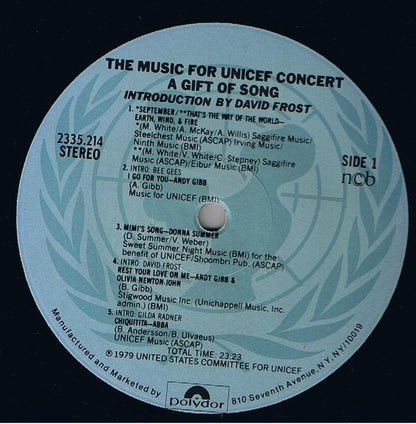 Various : Music For Unicef Concert: A Gift Of Song (LP, Comp)