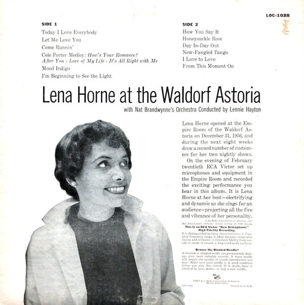 Lena Horne : Lena Horne At The Waldorf Astoria (LP, Album, Mono)