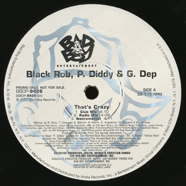 Black Rob, P. Diddy & G-Dep / Cheri Dennis & P. Diddy : That's Crazy / So Complete (12", Promo)