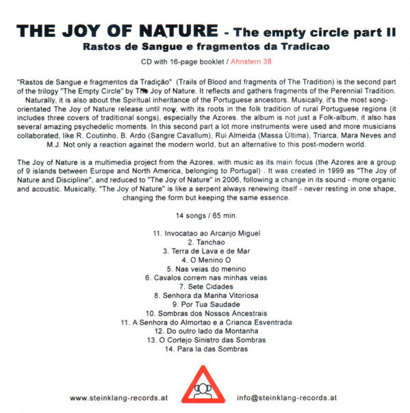 The Joy Of Nature : The Empty Circle Part 2 - Rastos De Sangue E Fragmentos Da Tradição (CD, Album, Promo)