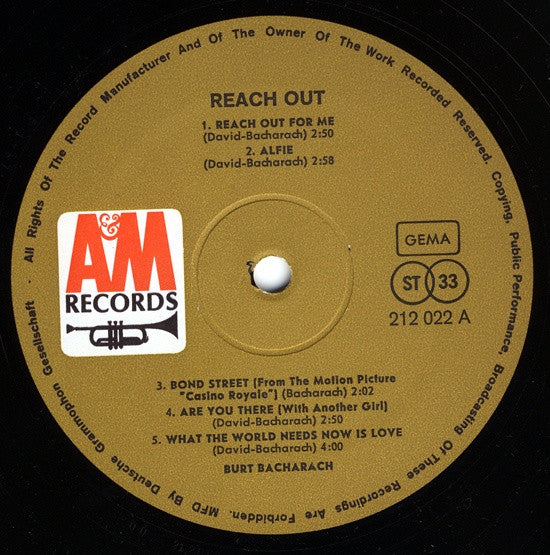 Burt Bacharach : Reach Out (LP, Album)