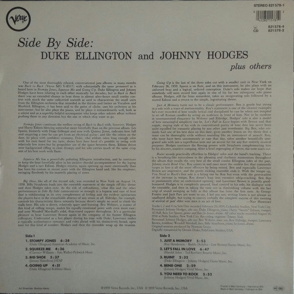 Duke Ellington And Johnny Hodges : Side By Side (LP, Album, RE)