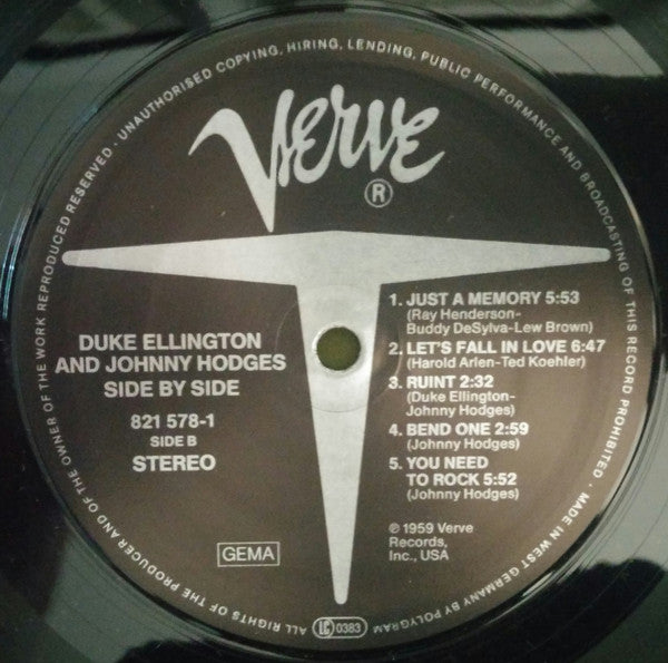 Duke Ellington And Johnny Hodges : Side By Side (LP, Album, RE)