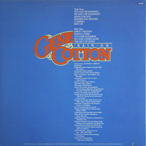 Gene Cotton : Rain On (LP, Album, Ter)