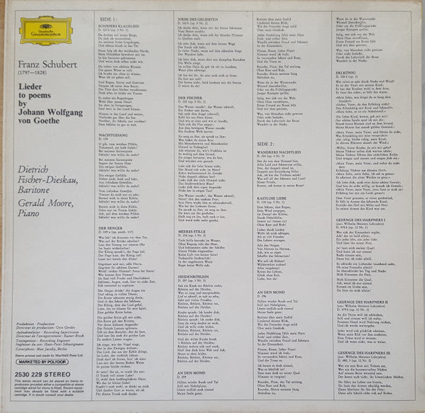 Franz Schubert - Dietrich Fischer-Dieskau, Gerald Moore : Lieder To Poems By Goethe (LP)