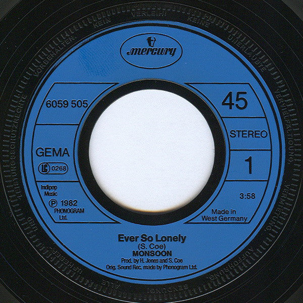 Monsoon : Ever So Lonely (7", Single)