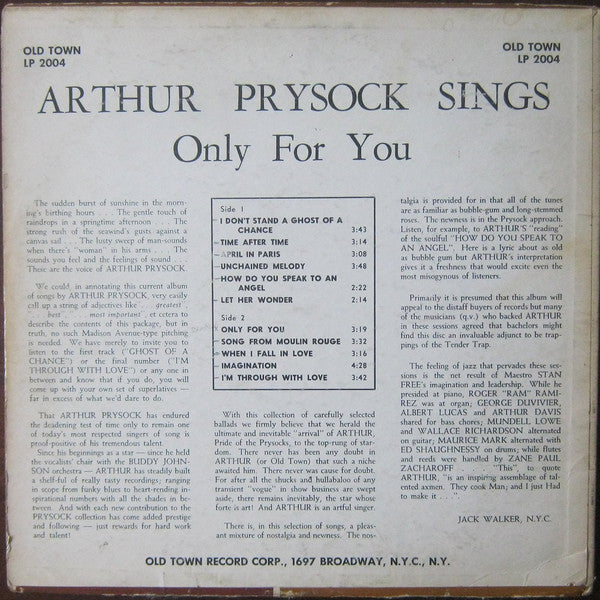 Arthur Prysock : Arthur Prysock Sings Only For You (LP, Mono)