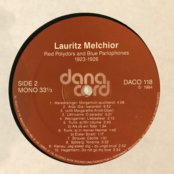 Lauritz Melchior : Red Polydors And Blue Parlaphones 1923-1926: Melchior Anthology Vol. 2 (2xLP, Comp, Mono, Gat)