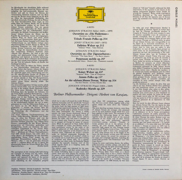 Johann Strauss Jr., Johann Strauss Sr. Und Josef Strauß, Berliner Philharmoniker · Herbert von Karajan : An Der Schönen Blauen Donau - Melodien Von Johann Und Josef Strauss (LP, RP)