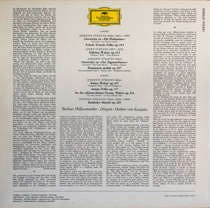 Johann Strauss Jr., Johann Strauss Sr. Und Josef Strauß, Berliner Philharmoniker · Herbert von Karajan : An Der Schönen Blauen Donau - Melodien Von Johann Und Josef Strauss (LP, RP)