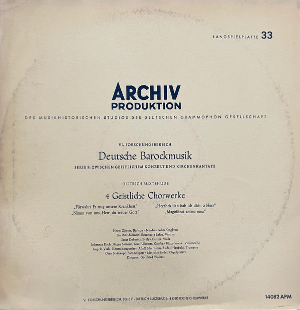 Dieterich Buxtehude, Norddeutscher Singkreis, Gottfried Wolters : Deutsche Barockmusik, Geistliche Chorwerke (LP, Album, Mono)