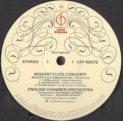 Wolfgang Amadeus Mozart ; Richard Adeney, English Chamber Orchestra Conducted By Raymond Leppard : Flute Concerti (LP)