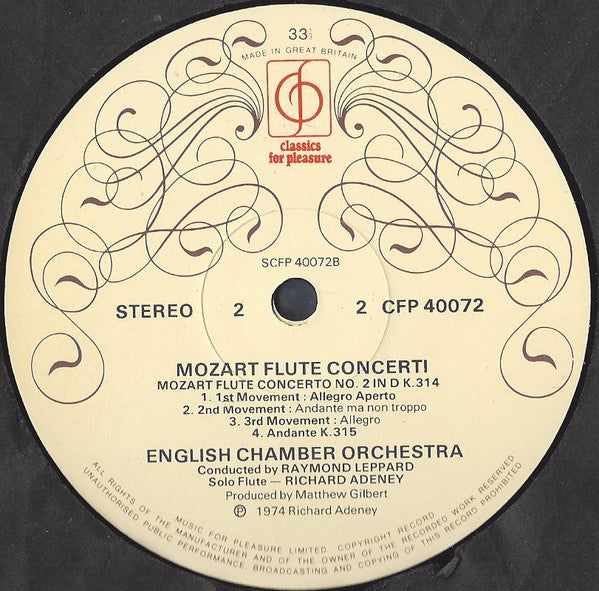 Wolfgang Amadeus Mozart ; Richard Adeney, English Chamber Orchestra Conducted By Raymond Leppard : Flute Concerti (LP)