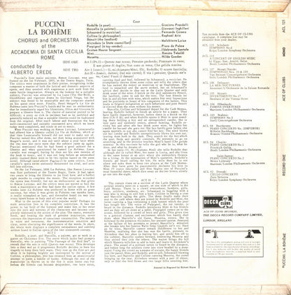 Giacomo Puccini - Renata Tebaldi, Giacinto Prandelli, Coro dell'Accademia Nazionale di Santa Cecilia & Orchestra dell'Accademia Nazionale di Santa Cecilia, Alberto Erede : La Bohéme (2xLP, Album, Mono, RE)