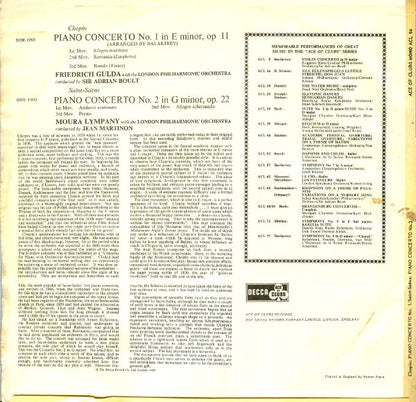 Friedrich Gulda, Sir Adrian Boult, Dame Moura Lympany, Jean Martinon, The London Philharmonic Orchestra - Frédéric Chopin / Camille Saint-Saëns : Piano Concerto No. 1 / Piano Concerto No. 2 (LP, Comp, Mono)