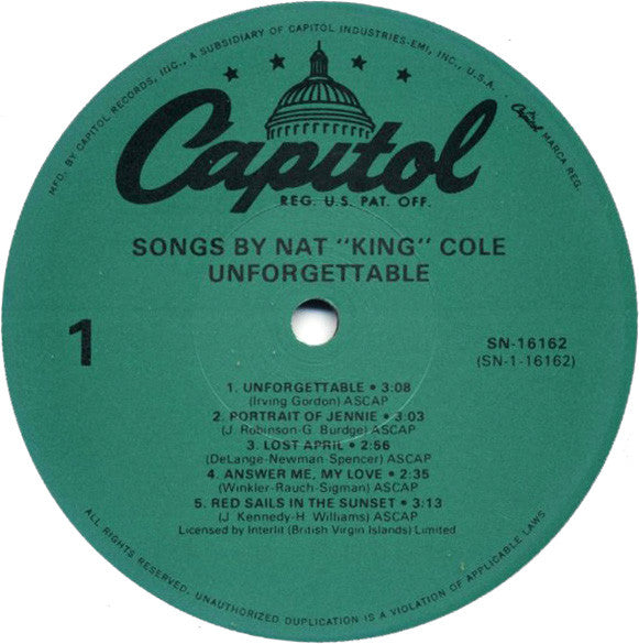 Nat King Cole : Unforgettable (LP, Album, RE, Gre)