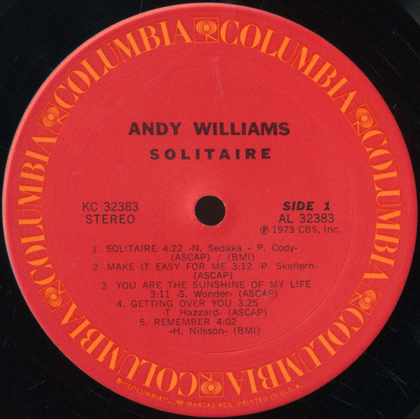 Andy Williams : Solitaire (LP, Album, San)