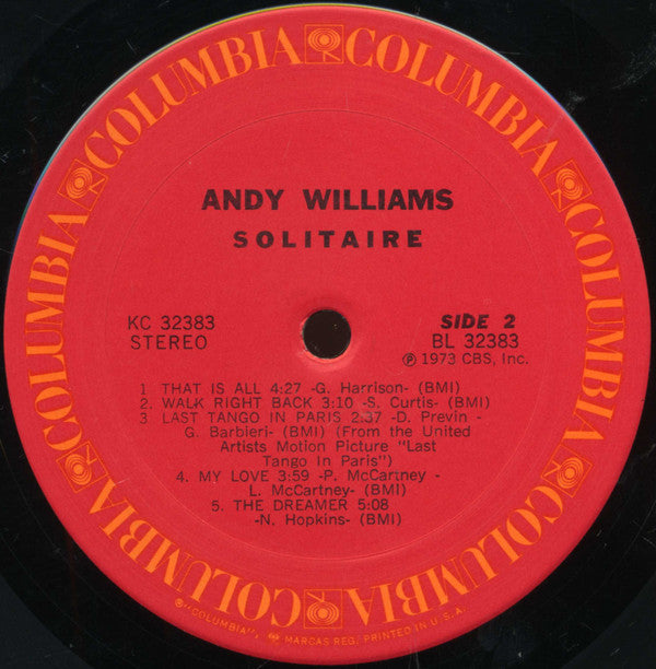 Andy Williams : Solitaire (LP, Album, San)