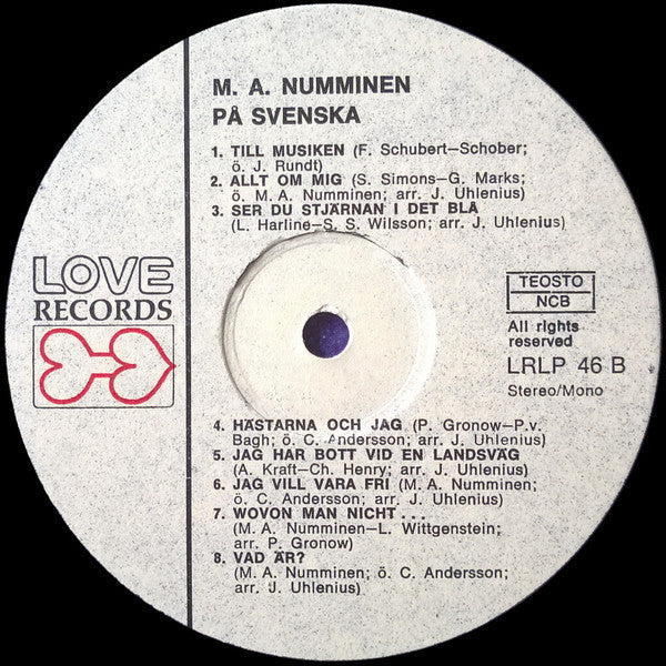 M.A. Numminen : M.A. Numminen På Svenska (LP, Album)