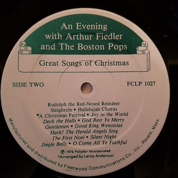 Arthur Fiedler And The Boston Pops Orchestra : Great Songs Of Christmas (LP, Album)