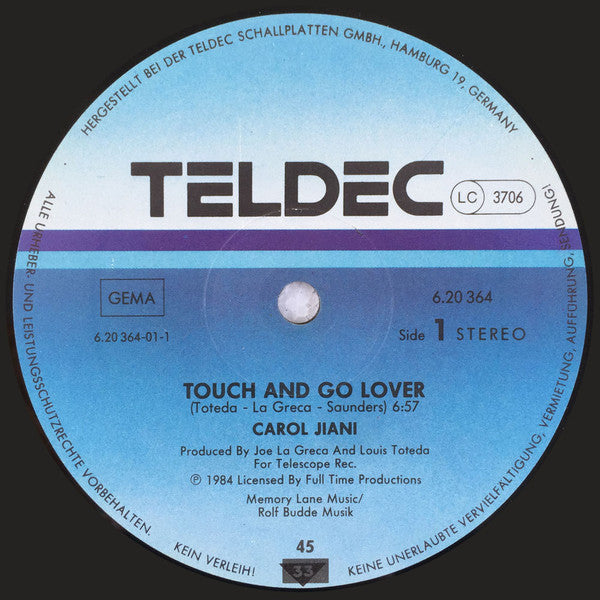 Carol Jiani : Touch And Go Lover (12", Maxi)