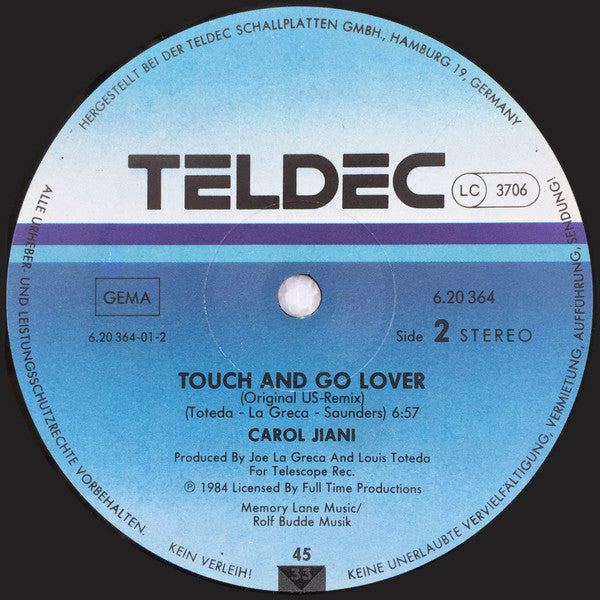 Carol Jiani : Touch And Go Lover (12", Maxi)