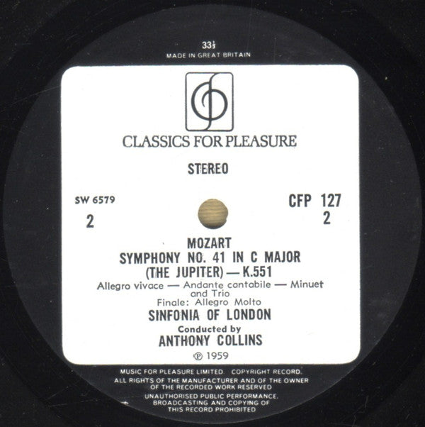 Wolfgang Amadeus Mozart - The Sinfonia Of London, Anthony Collins (2) : Symphonies 40 And 41 (LP)