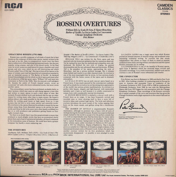 Gioacchino Rossini - The Chicago Symphony Orchestra / Fritz Reiner : Rossini Overtures (LP, Album, RE)