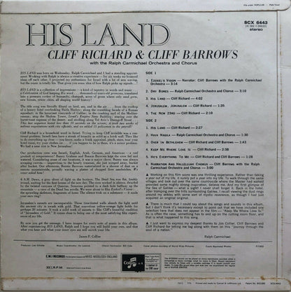 Cliff Richard & Cliff Barrows With Ralph Carmichael Orchestra And The Ralph Carmichael Singers : His Land (LP, Album)