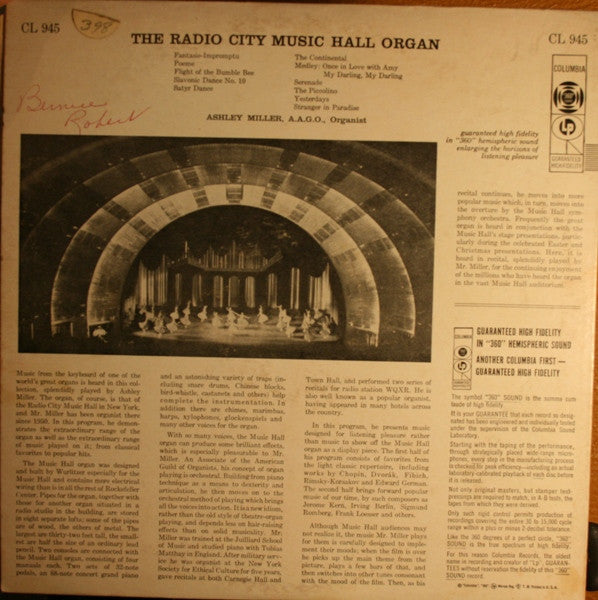 Ashley Miller : The Radio City Music Hall Organ (LP, Album)