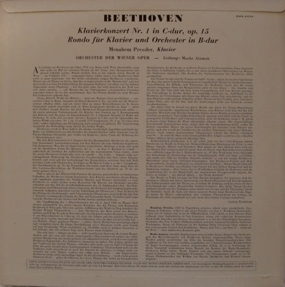 Ludwig van Beethoven - Menahem Pressler, Orchester Der Wiener Staatsoper, Moshe Atzmon : Klavierkonzert Nr. 1 / Rondo Für Klavier Und Orchester (LP)