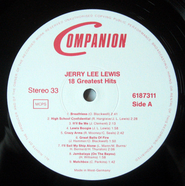 Jerry Lee Lewis : 18 Greatest Hits (LP, Comp)