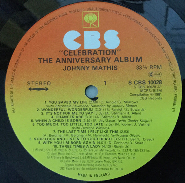 Johnny Mathis : Celebration - The Anniversary Album (LP, Comp)