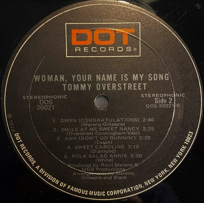 Tommy Overstreet : Woman, Your Name Is My Song (LP, Album)