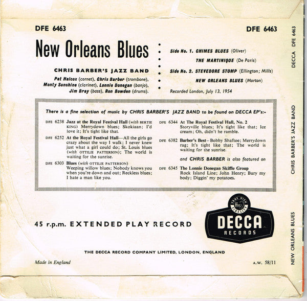 Chris Barber's Jazz Band : New Orleans Blues (7", EP)