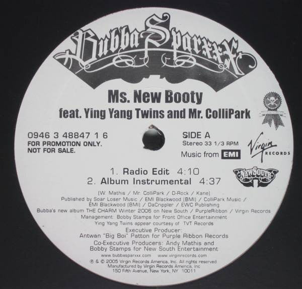 Bubba Sparxxx Feat. Ying Yang Twins And Mr. Collipark : Ms. New Booty (12", Promo)