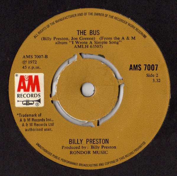 Billy Preston : Outa Space (7", 4 P)