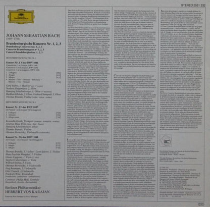 Johann Sebastian Bach, Berliner Philharmoniker, Herbert Von Karajan : Brandenburgische Konzerte 1 • 2 • 3 (LP, Album)