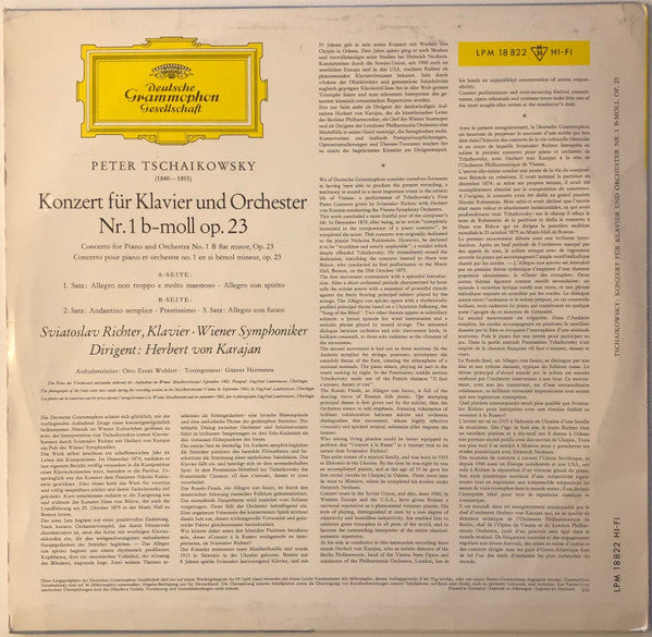 Pyotr Ilyich Tchaikovsky / Sviatoslav Richter, Herbert Von Karajan, Wiener Symphoniker : Konzert Für Klavier Und Orchester Nr. 1 B-moll Op.23 (LP, Mono)