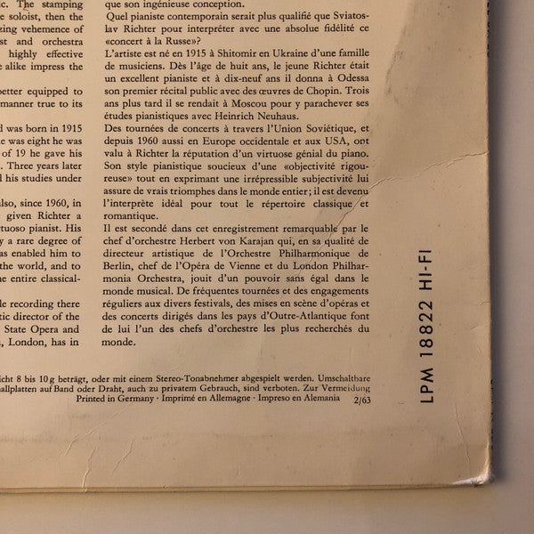 Pyotr Ilyich Tchaikovsky / Sviatoslav Richter, Herbert Von Karajan, Wiener Symphoniker : Konzert Für Klavier Und Orchester Nr. 1 B-moll Op.23 (LP, Mono)