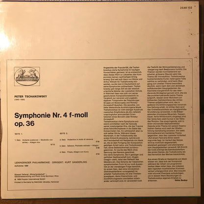 Pyotr Ilyich Tchaikovsky - Leningrad Philharmonic Orchestra, Kurt Sanderling : Symphonie Nr. 4 f-moll - Symphony No. 4 in F minor (LP, Mono, RE)