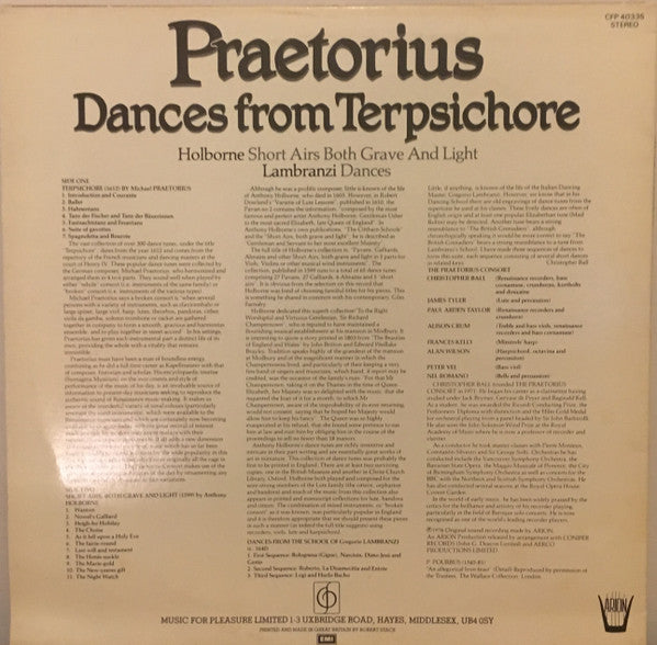 Michael Praetorius : Dances From Terpsichore, Holborne Short Airs Both Grave & Light, Lambranzi Dances (LP)